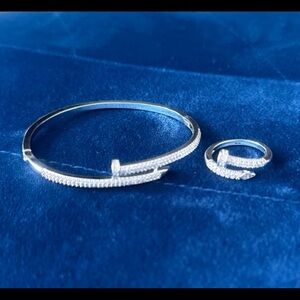 14K plated Elegant nail Silver Bracelet and Ring Set